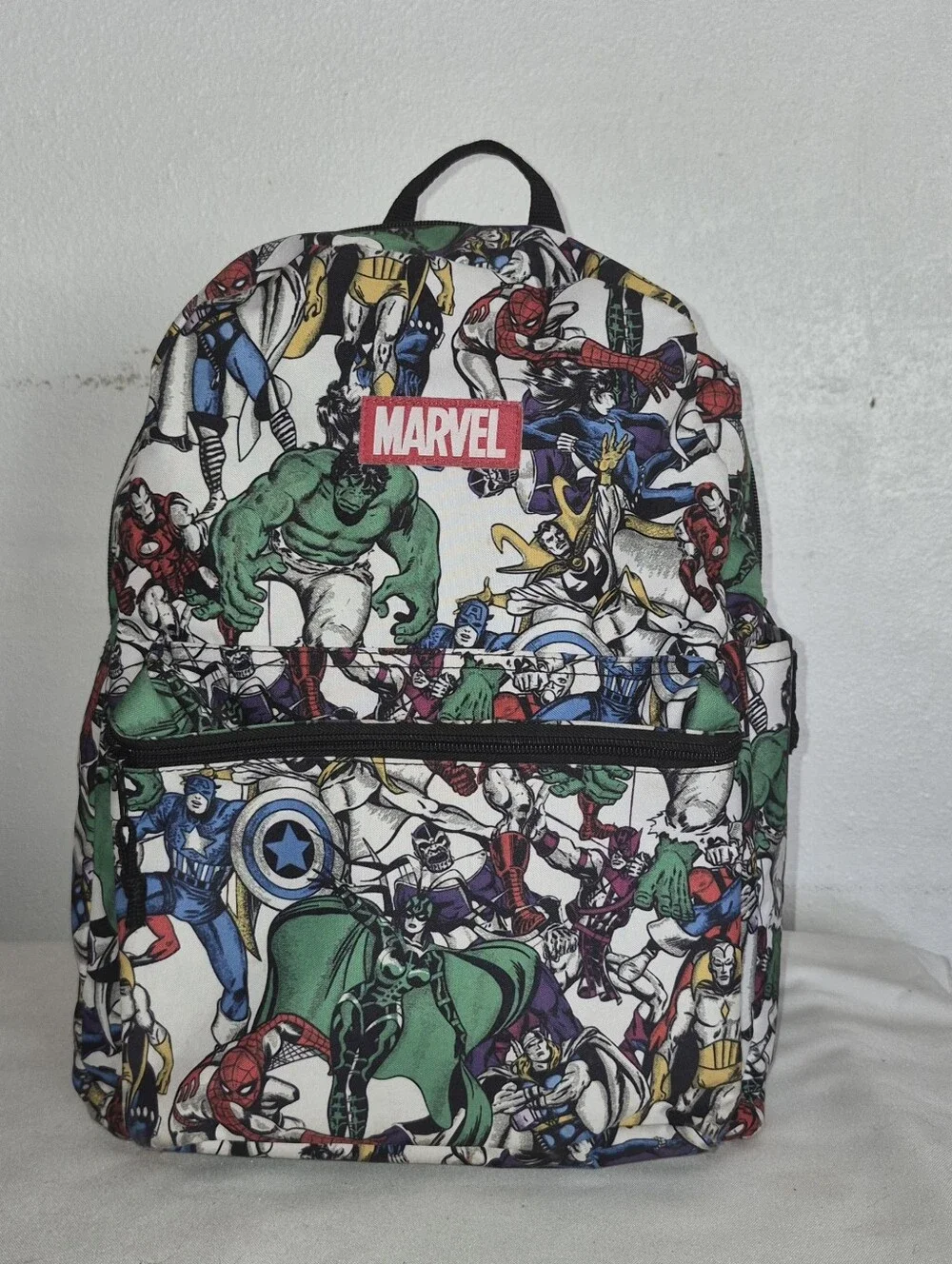 Marvel Avengers Multicolor Comic Character Backpack - White Base